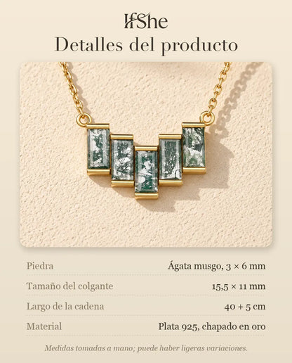Collar de Ágata Musgosa en Plata 925 Chapada en Oro - detalles del producto: piedras, tamaño del colgante, largo de la cadena y material