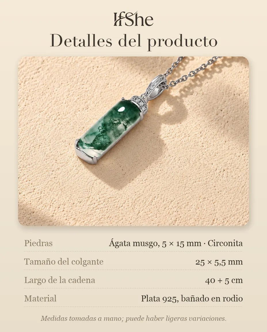 Collar de Ágata Musgosa Barra Larga en Plata 925 - detalles del producto: piedras, tamaño del colgante, largo de la cadena y material