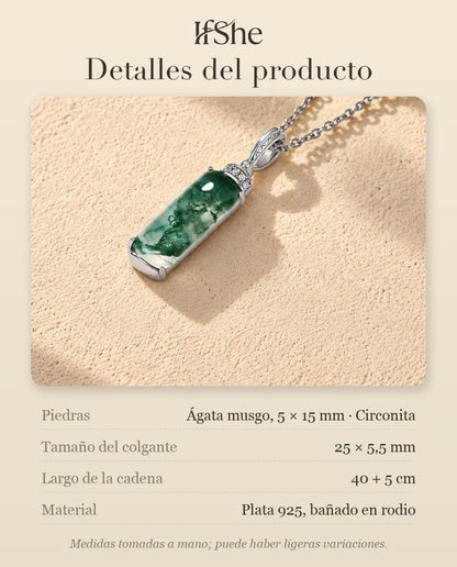 Collar de Ágata Musgosa Barra Larga en Plata 925 - detalles del producto: piedras, tamaño del colgante, largo de la cadena y material