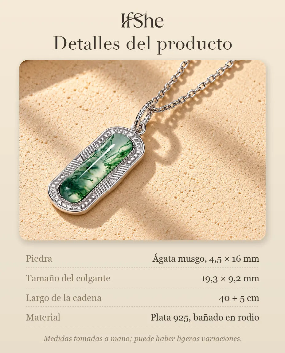 Collar de Ágata Musgosa Cápsula en Plata 925 - detalles del producto: piedras, tamaño del colgante, largo de la cadena y material
