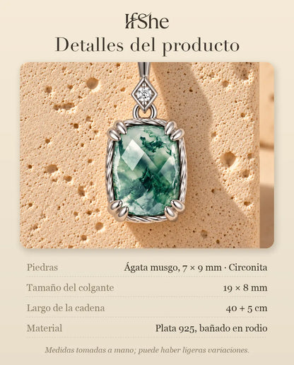 Collar con Colgante de Ágata Musgosa en Plata 925 - detalles del producto: piedras, tamaño del colgante, largo de la cadena y material