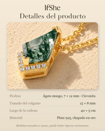 Collar de Ágata Musgosa en Plata 925 Chapada en Oro - detalles del producto: piedras, tamaño del colgante, largo de la cadena y material