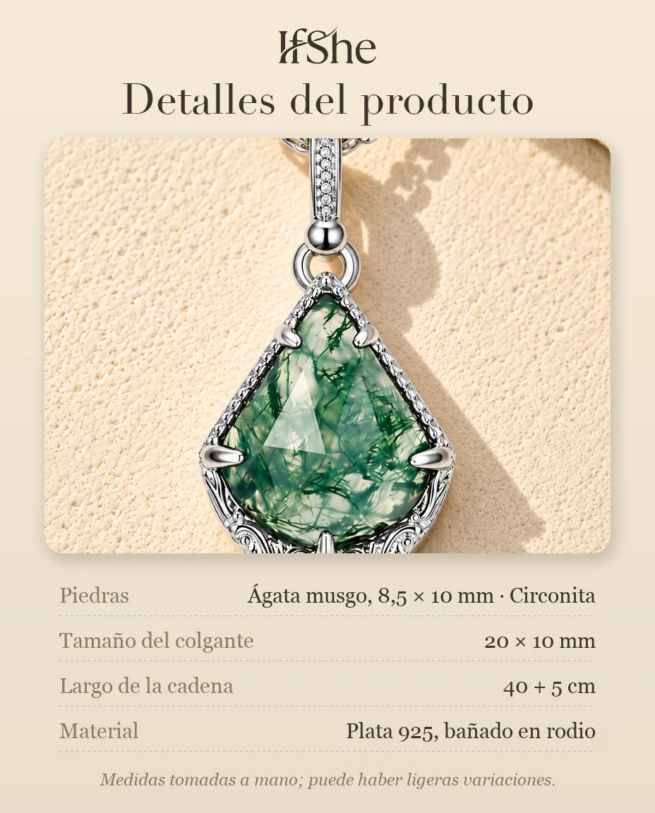 Collar de Ágata Musgosa Escudo en Plata 925 - detalles del producto: piedras, tamaño del colgante, largo de la cadena y material