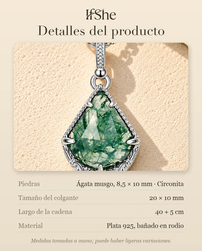 Collar de Ágata Musgosa Escudo en Plata 925 - detalles del producto: piedras, tamaño del colgante, largo de la cadena y material