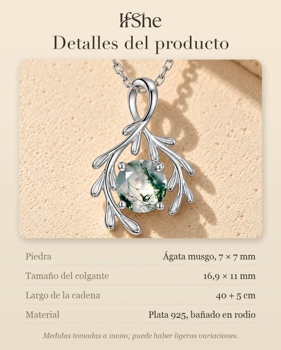 Collar de Ágata Musgosa Rama en Plata 925 - detalles del producto: piedras, tamaño del colgante, largo de la cadena y material