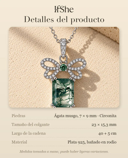 Collar de Ágata Musgosa Lazo en Plata 925 - detalles del producto: piedras, tamaño del colgante, largo de la cadena y material