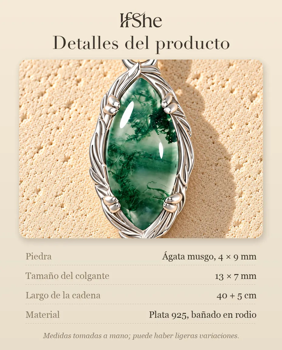Collar de Ágata Musgosa Marquesa en Plata 925 - detalles del producto: piedras, tamaño del colgante, largo de la cadena y material