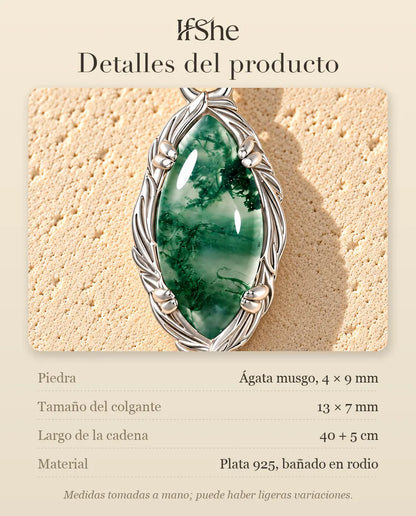 Collar de Ágata Musgosa Marquesa en Plata 925 - detalles del producto: piedras, tamaño del colgante, largo de la cadena y material