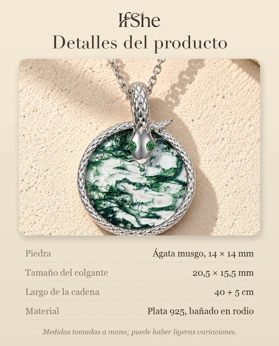 Collar de Ágata Musgosa Serpiente en Plata 925 - detalles del producto: piedras, tamaño del colgante, largo de la cadena y material