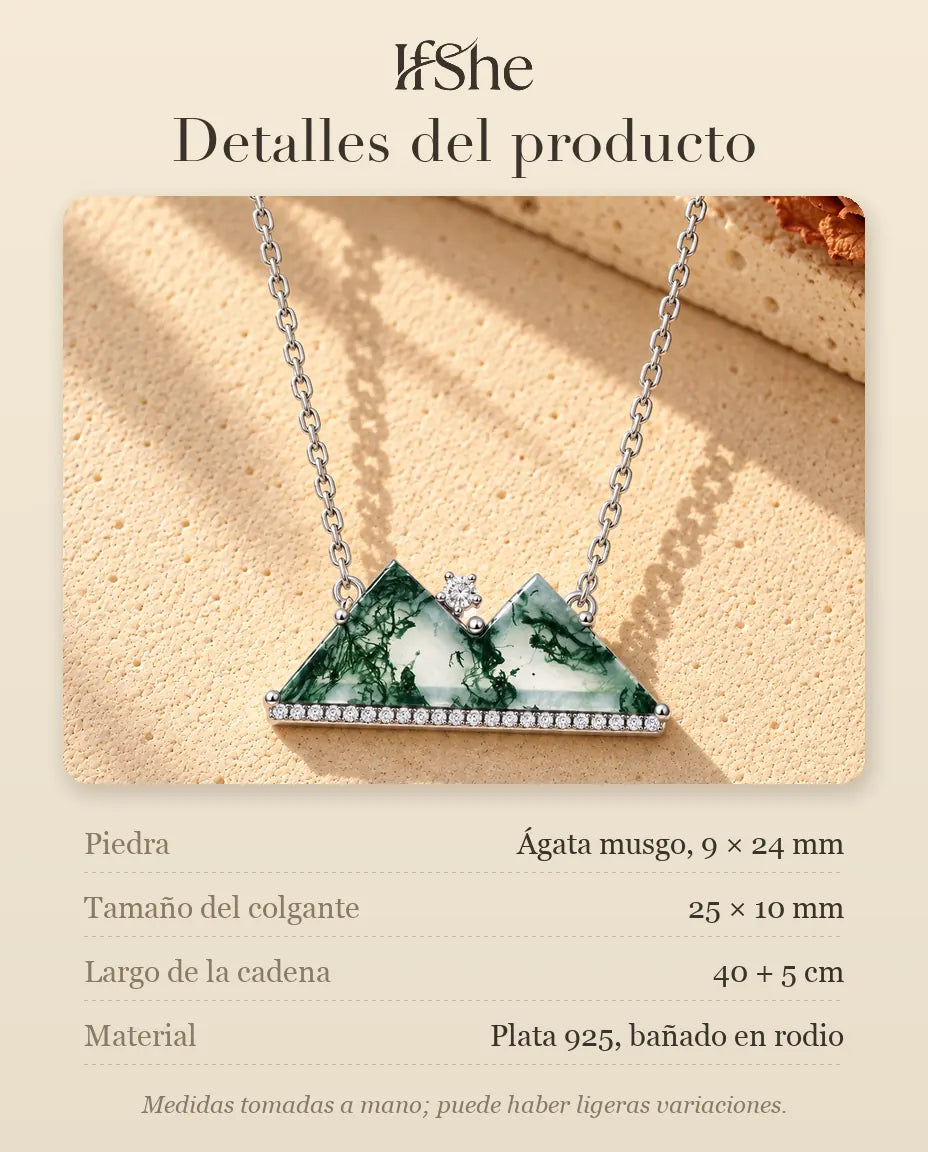 Collar Montaña de Ágata Musgosa en Plata 925 - detalles del producto: piedras, tamaño del colgante, largo de la cadena y material