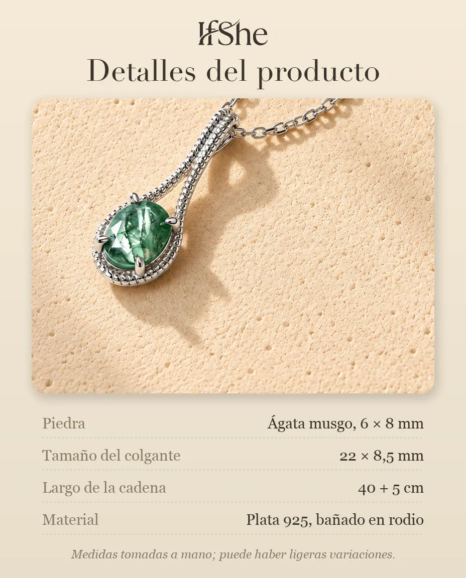 Collar de Ágata Musgosa Ovalada en Plata 925 - detalles del producto: piedras, tamaño del colgante, largo de la cadena y material