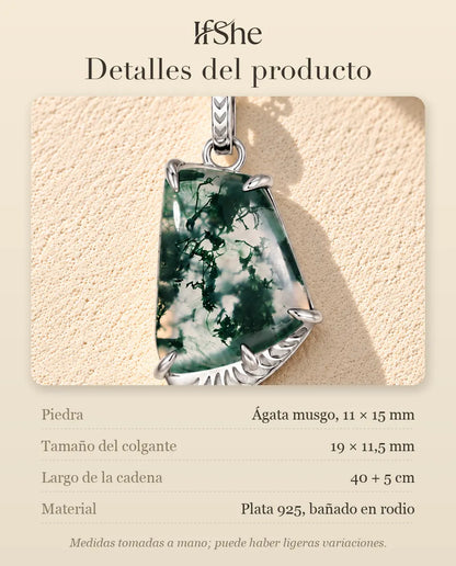 Collar de Ágata Musgosa Forma Libre en Plata 925 - detalles del producto: piedras, tamaño del colgante, largo de la cadena y material