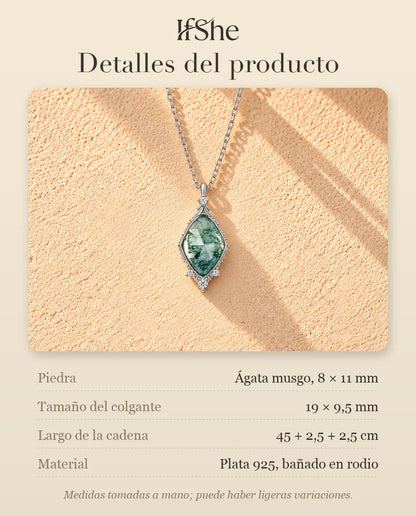 Collar de Ágata Musgosa en Rombo en Plata 925 - detalles del producto: piedras, tamaño del colgante, largo de la cadena y material