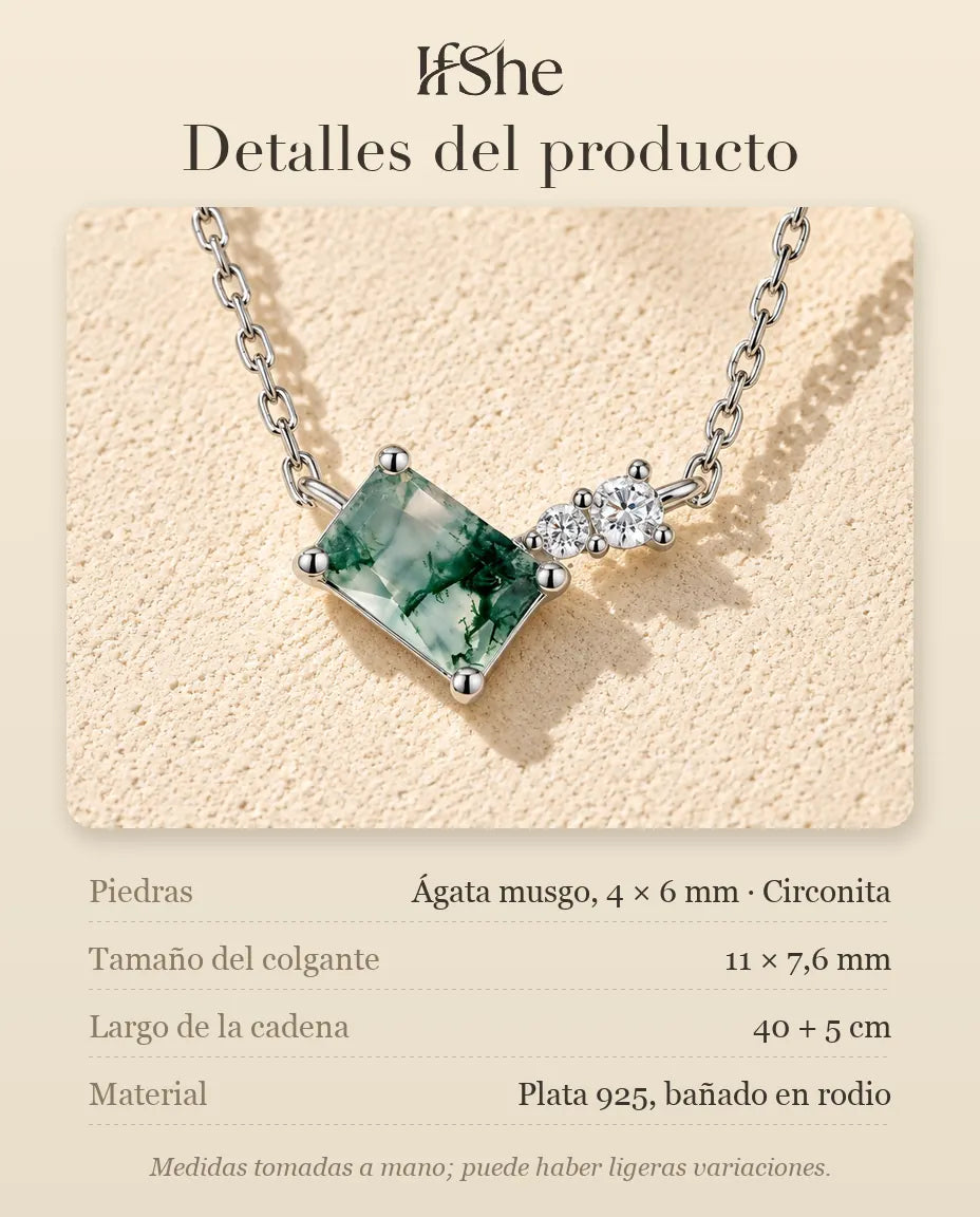 Collar de Ágata Musgosa en Plata 925 - detalles del producto: piedras, tamaño del colgante, largo de la cadena y material