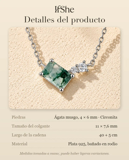 Collar de Ágata Musgosa en Plata 925 - detalles del producto: piedras, tamaño del colgante, largo de la cadena y material