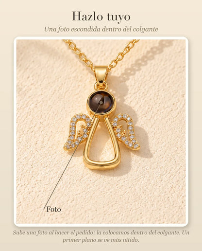 Guía de personalización que muestra dónde va tu foto dentro de la bola del collar de ángel