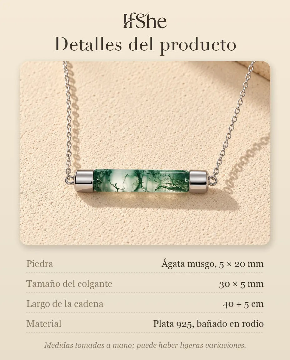 Collar de Barra de Ágata Musgosa en Plata 925 - detalles del producto: piedras, tamaño del colgante, largo de la cadena y material