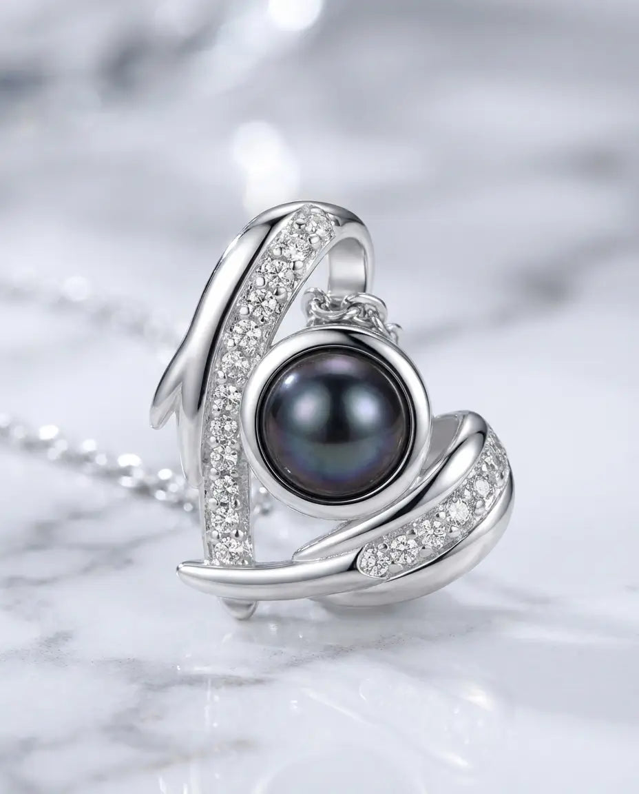 Collar con Foto Dentro – Corazón con Ala de Ángel en Plata de Ley 925, Joya de Recuerdo