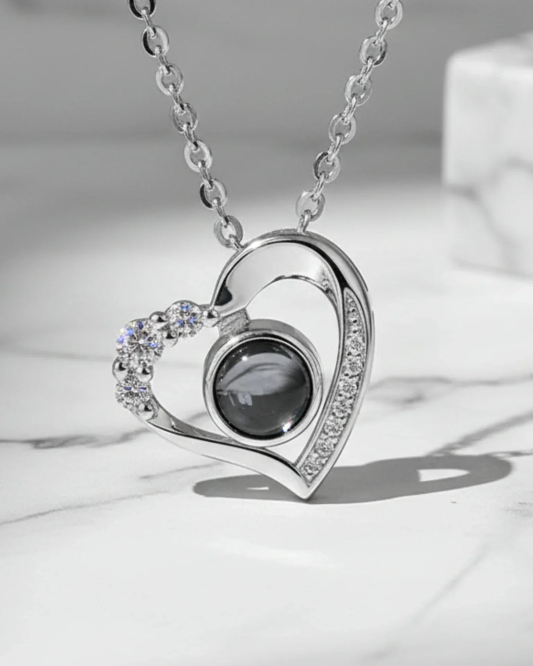 Collar con foto dentro – corazón de plata de ley 925 con circonitas, regalo para ella y para mamá