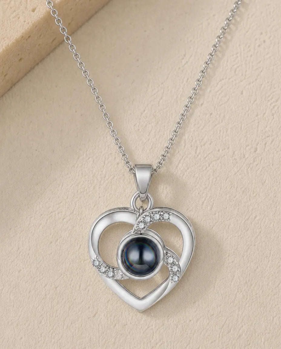 Collar con foto dentro – corazón abierto con espiral de circonitas, regalo para ella