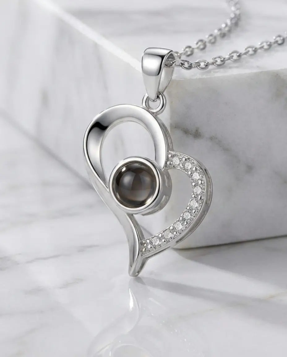 Collar con foto dentro – colgante de corazón en plata de ley 925 o acero, acabado plateado u oro rosa, regalo para ella