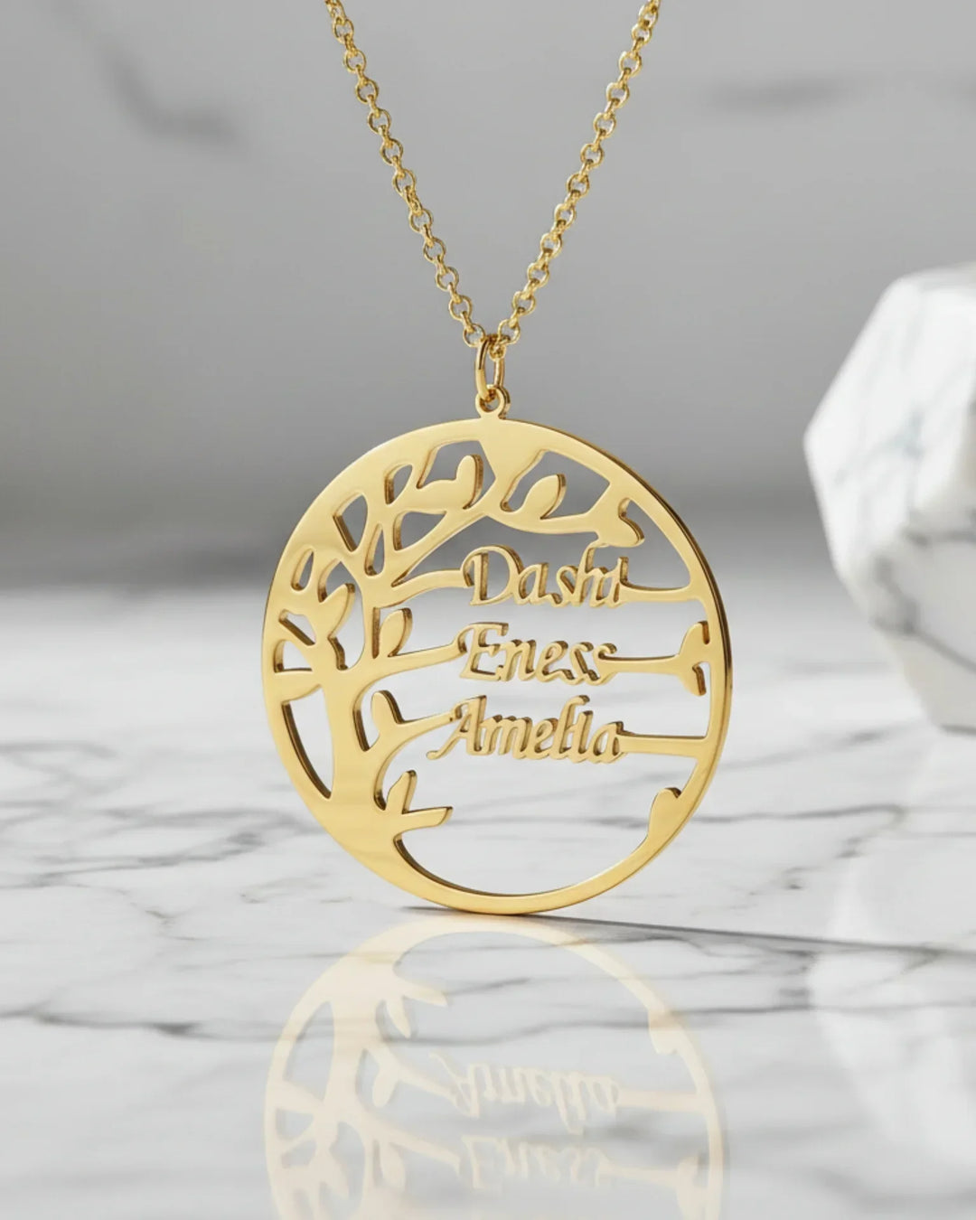 Collar con nombre – árbol de la vida en plata de ley 925, colgante redondo con 2 o 3 nombres, regalo para mamá