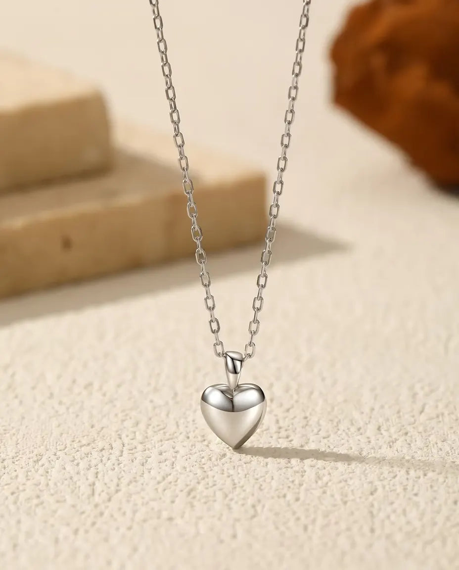Collar de Corazón Pequeño – colgante de corazón abombado de 6 mm en plata de ley 925, cadena fina de 40+5 cm