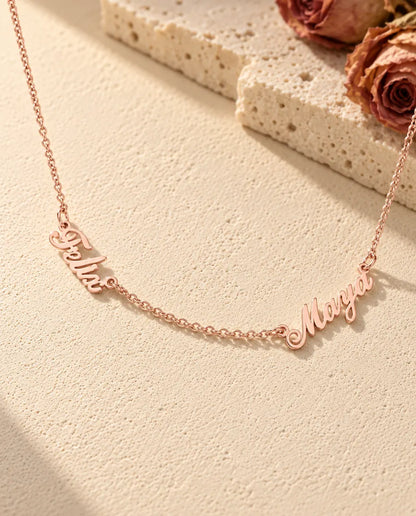 Collar con Dos Nombres en Plata de Ley 925 - acabado en oro rosa