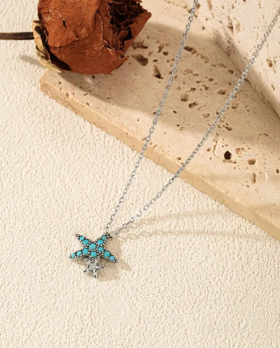 Collar de Estrella de Mar con Turquesa - colgante de 14,5 x 15 mm con estrellita, plata 925, 40 + 5 cm