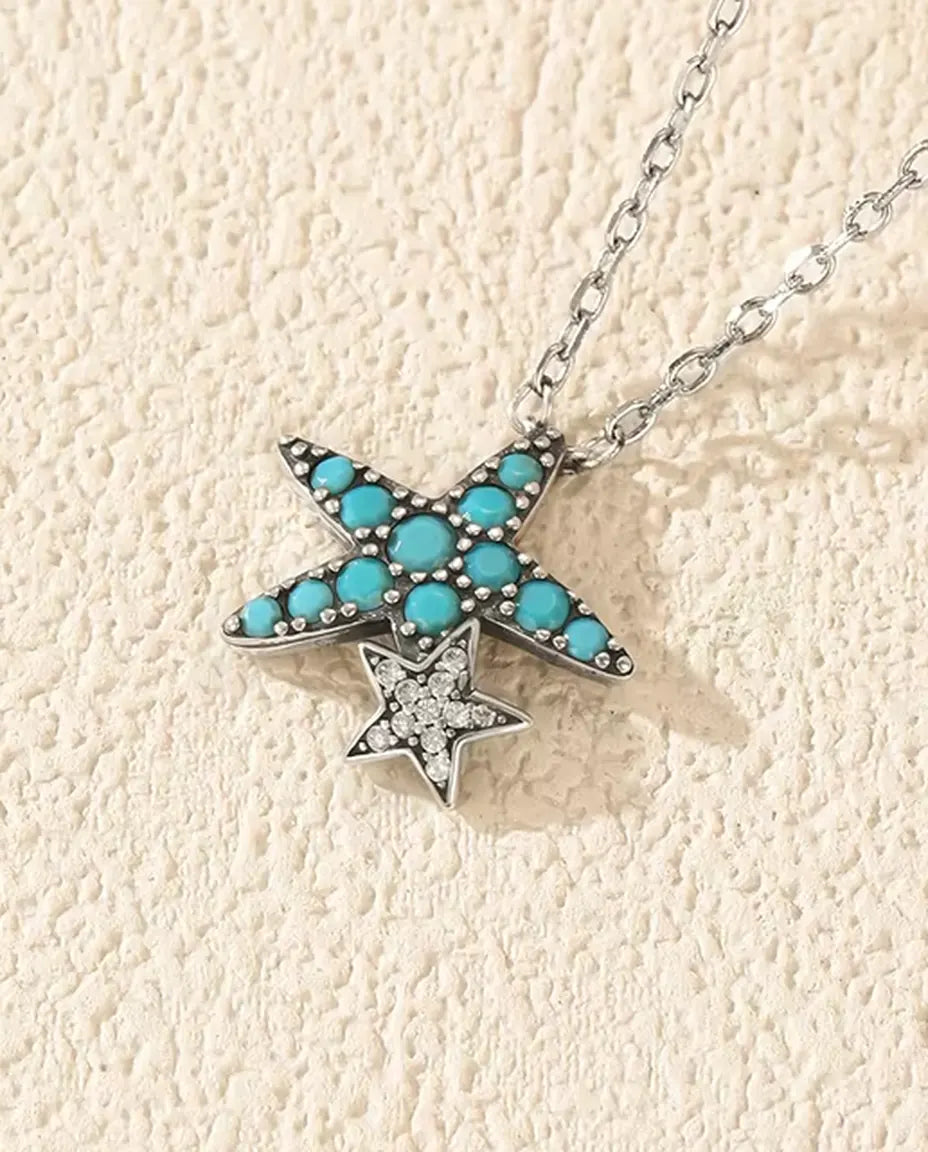 Collar de Estrella de Mar con Turquesa - colgante de 14,5 x 15 mm con estrellita, plata 925, 40 + 5 cm