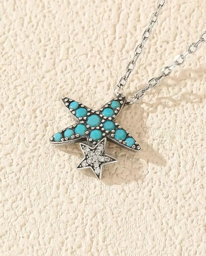 Collar de Estrella de Mar con Turquesa - colgante de 14,5 x 15 mm con estrellita, plata 925, 40 + 5 cm