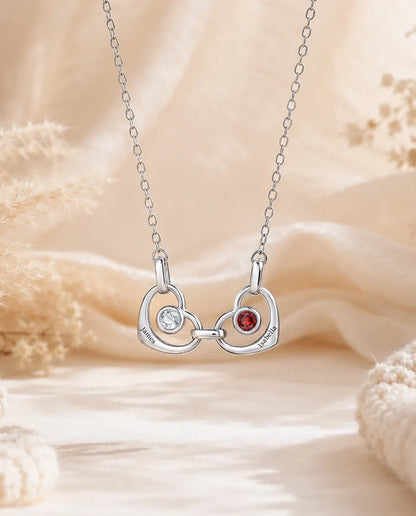 Collar Familiar Personalizado de 1 a 6 Nombres - corazones enlazados con piedras de nacimiento, rodiado