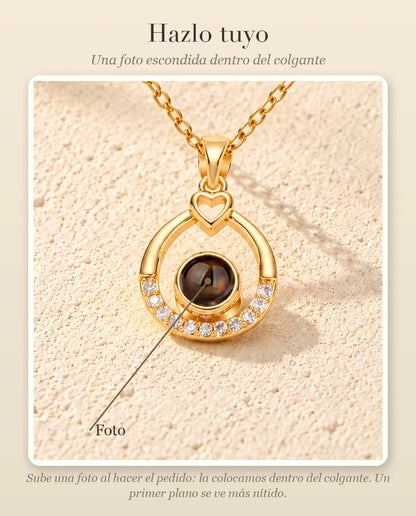 Guía de personalización que muestra dónde va tu foto dentro de la bola del collar de gota