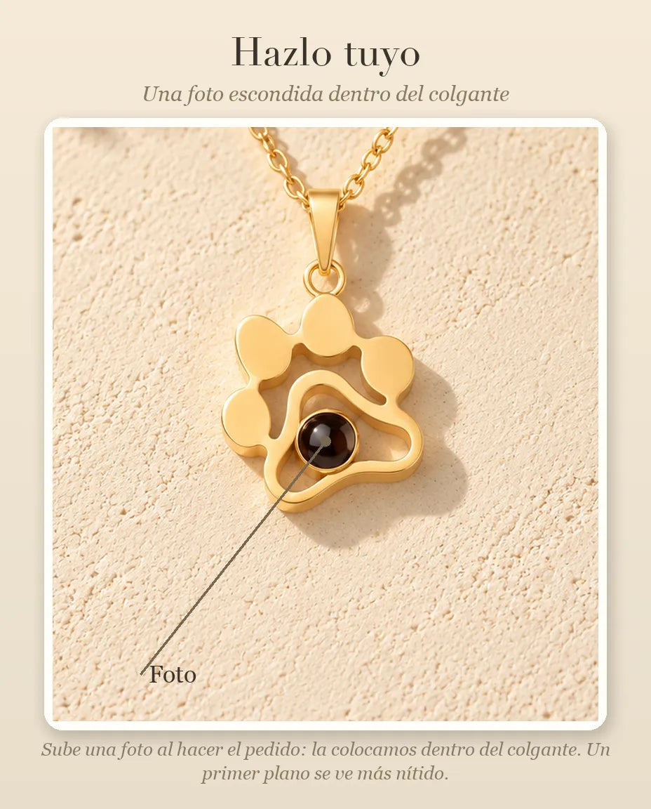 Guía de personalización que muestra dónde va tu foto dentro de la bola del collar de huella