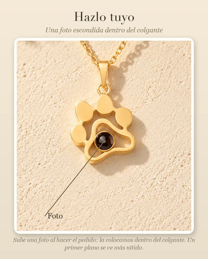 Guía de personalización que muestra dónde va tu foto dentro de la bola del collar de huella