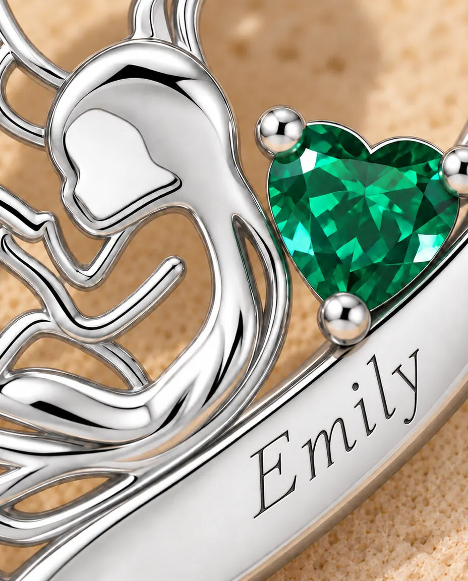 Collar Madre e Hijo Personalizado con Nombre - colgante corazón con dos piedras de nacimiento, rodiado