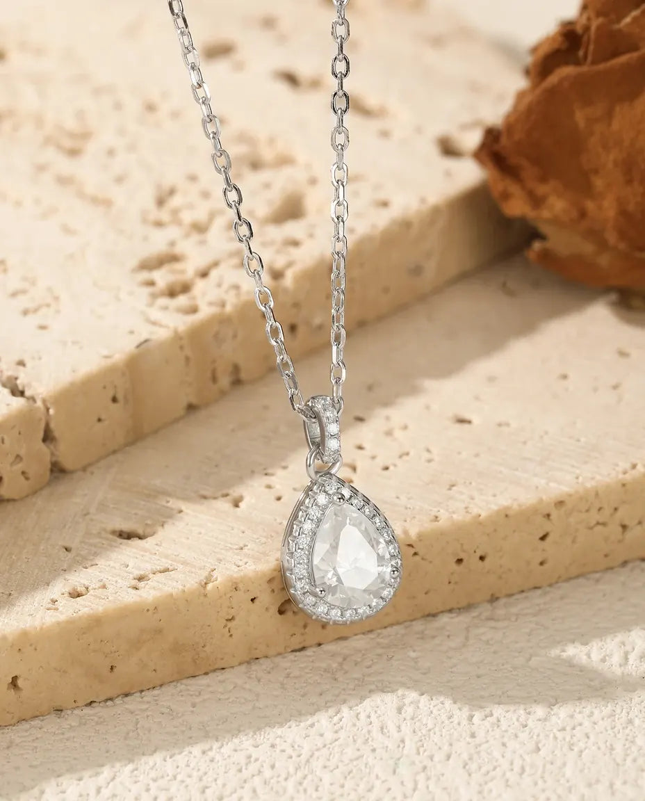 Collar de Moissanita talla pera – colgante de 1,2 ct color D con halo en plata de ley 925, cadena de 40+5 cm