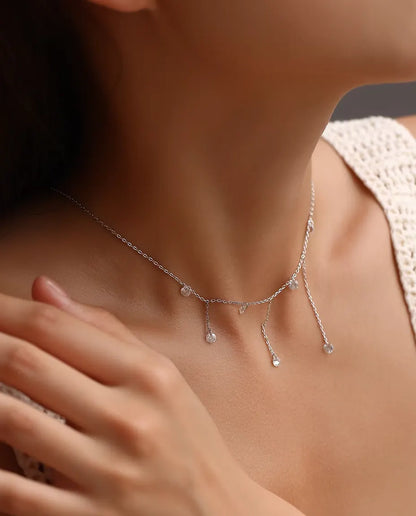Collar de Moissanita con Siete Colgantes - piedras de 0,30 ct y 4 mm en cadena escalonada, plata 925, 40+5 cm