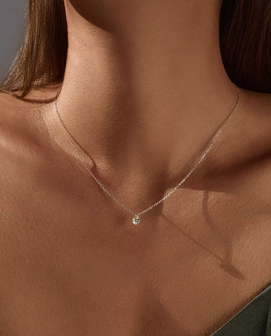 Collar de Moissanita Solitario en Plata 925 – Colgante de Talla Brillante de 0,1, 0,3 o 0,5 Quilates, Collar Fino para Cada Día