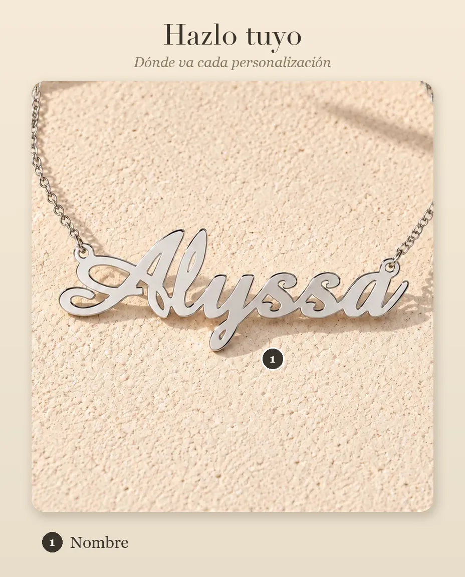 Collar con Nombre Personalizado en Plata de Ley 925 - guía de personalización: dónde va el nombre
