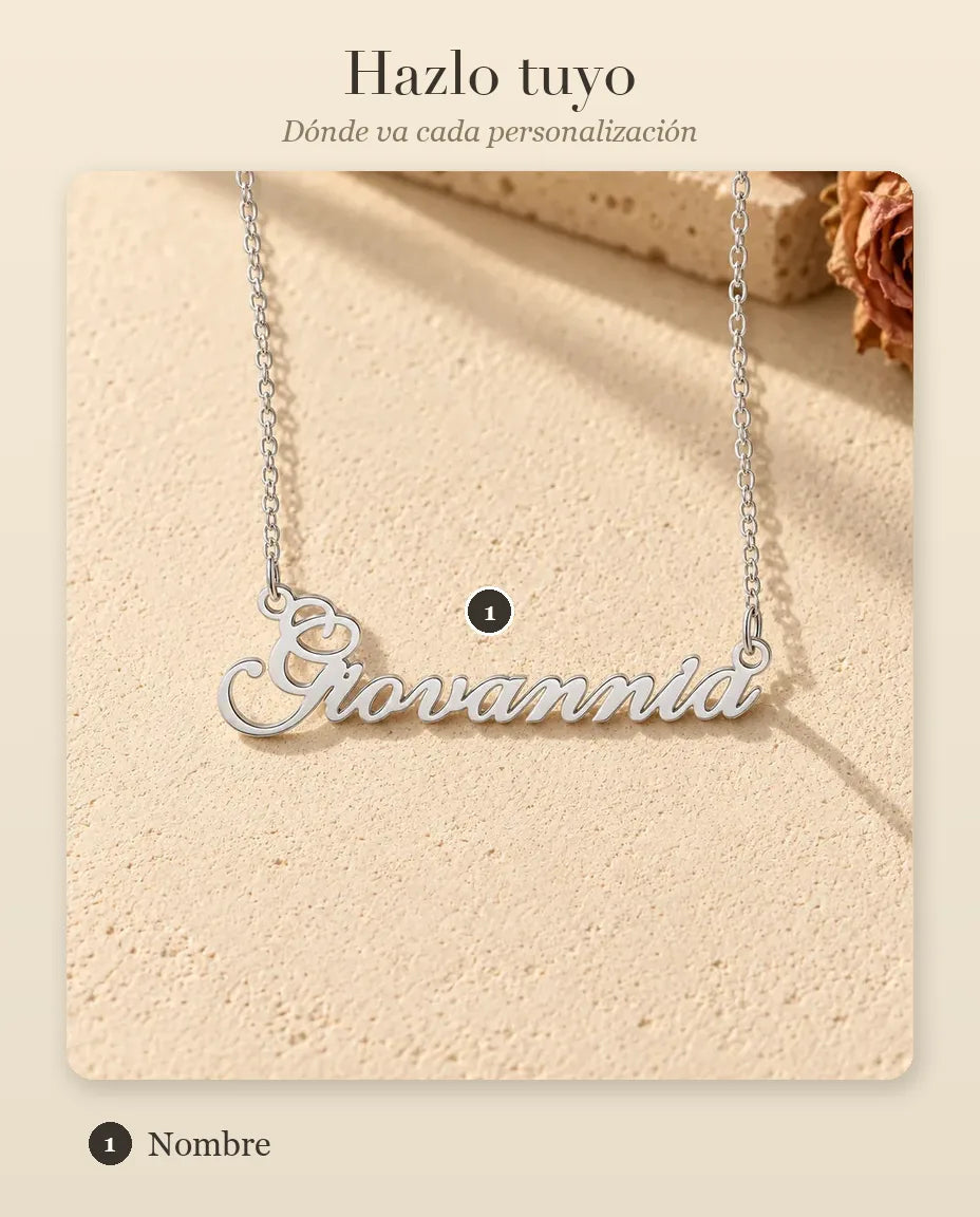 Collar con Nombre Personalizado en Plata de Ley 925 - guía de personalización: dónde va el nombre