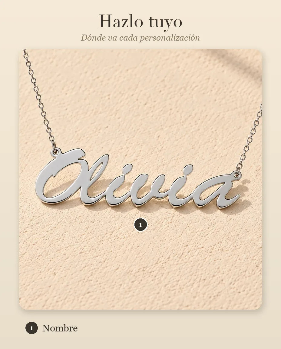 Collar con Nombre Personalizado en Plata de Ley 925 - guía de personalización: dónde va el nombre