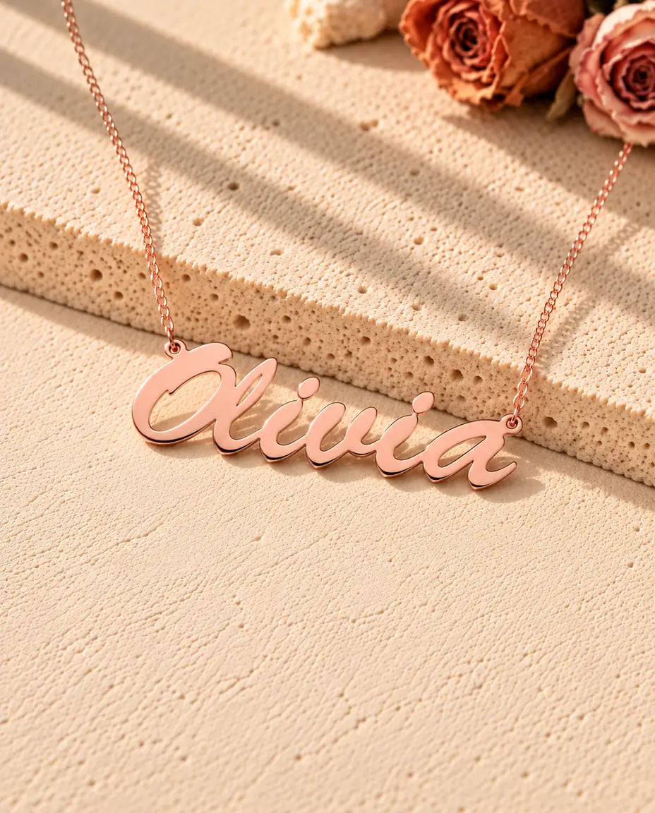 Collar con Nombre Personalizado en Plata de Ley 925 - acabado en oro rosa
