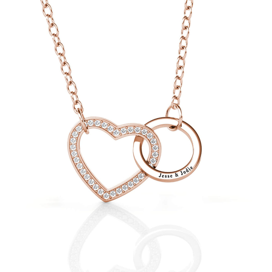 Collar personalizado con corazón y aro entrelazados – plata de ley 925 en oro rosa y cristal, regalo para ella