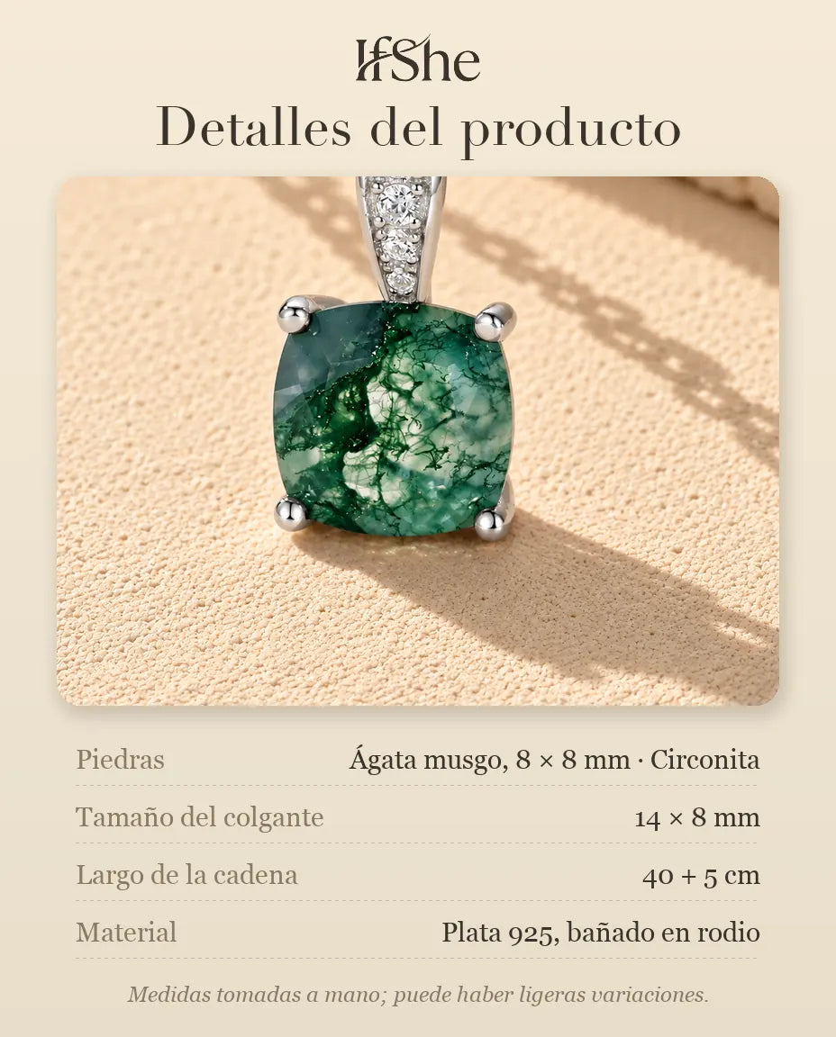 Collar Solitario de Ágata Musgosa en Plata 925 - detalles del producto: piedras, tamaño del colgante, largo de la cadena y material