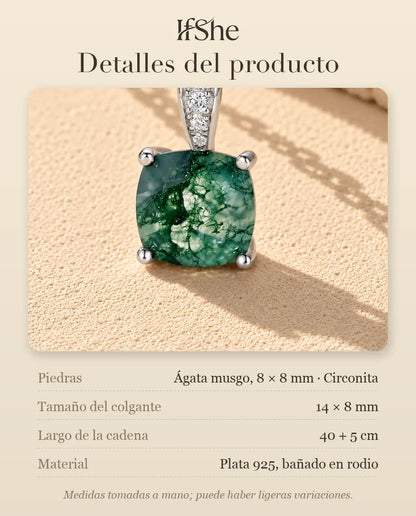 Collar Solitario de Ágata Musgosa en Plata 925 - detalles del producto: piedras, tamaño del colgante, largo de la cadena y material