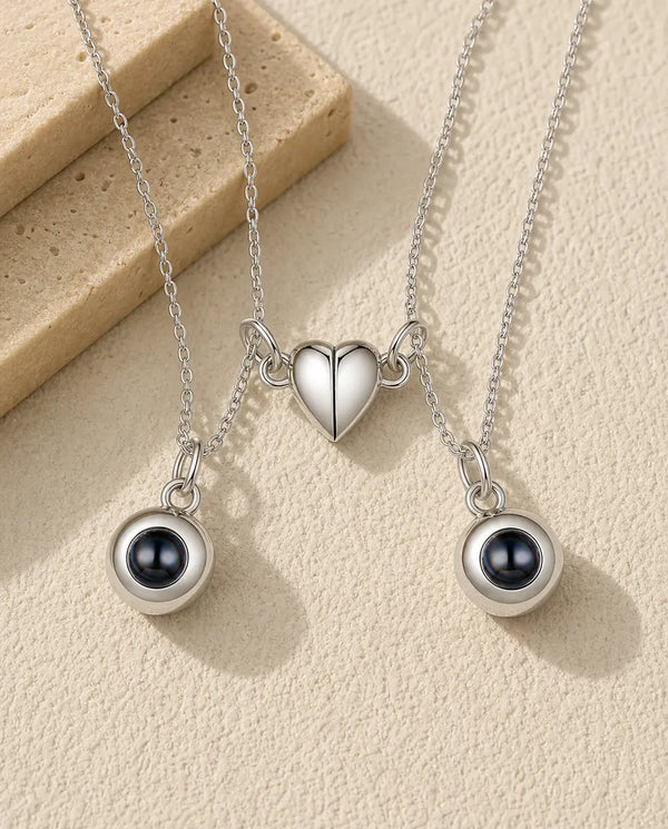 Collares de pareja con foto dentro – lote de 2, medio corazón con imán, regalo de aniversario y para la distancia