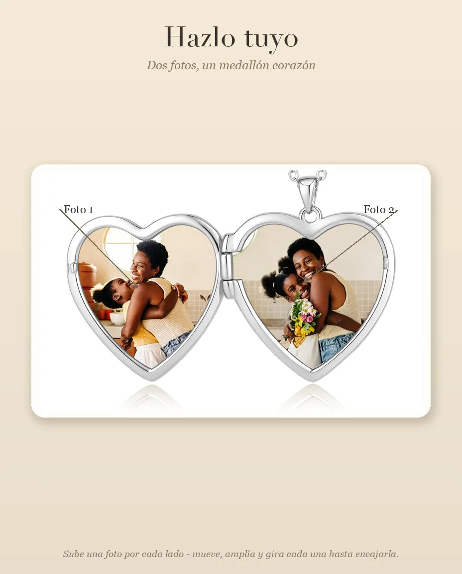 Relicario de corazón con 2 fotos - guía de personalización