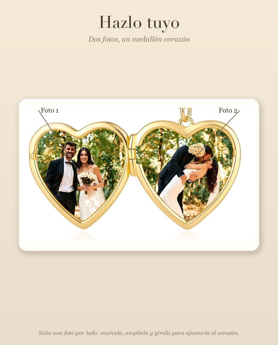 Guía de personalización del relicario con dos fotos