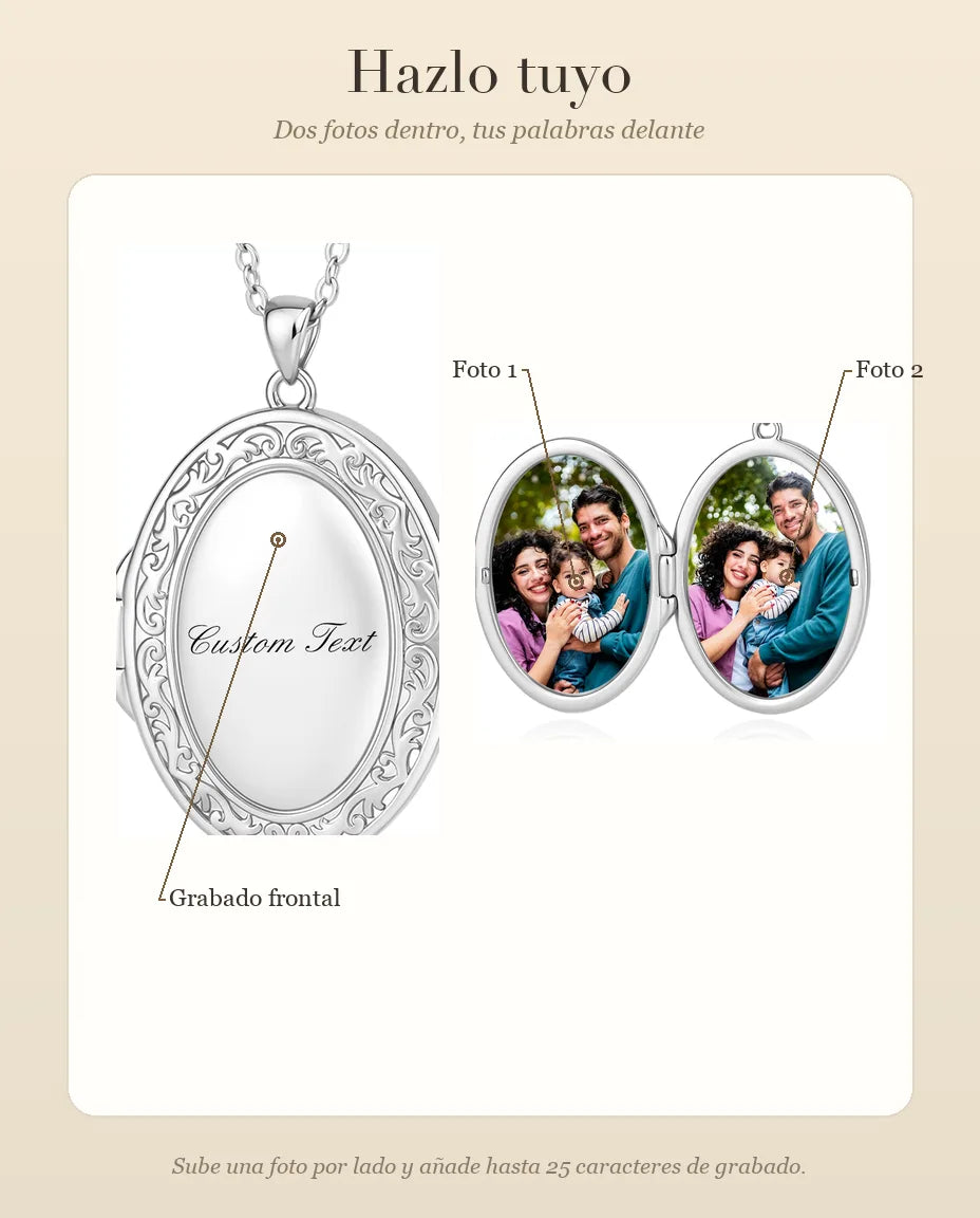 Guía de personalización del relicario con dos fotos